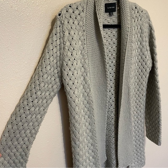La Fee Verte By Anthropologie Cardigan Gray Knit Size XS/S Oversized Woven - Picture 2 of 6